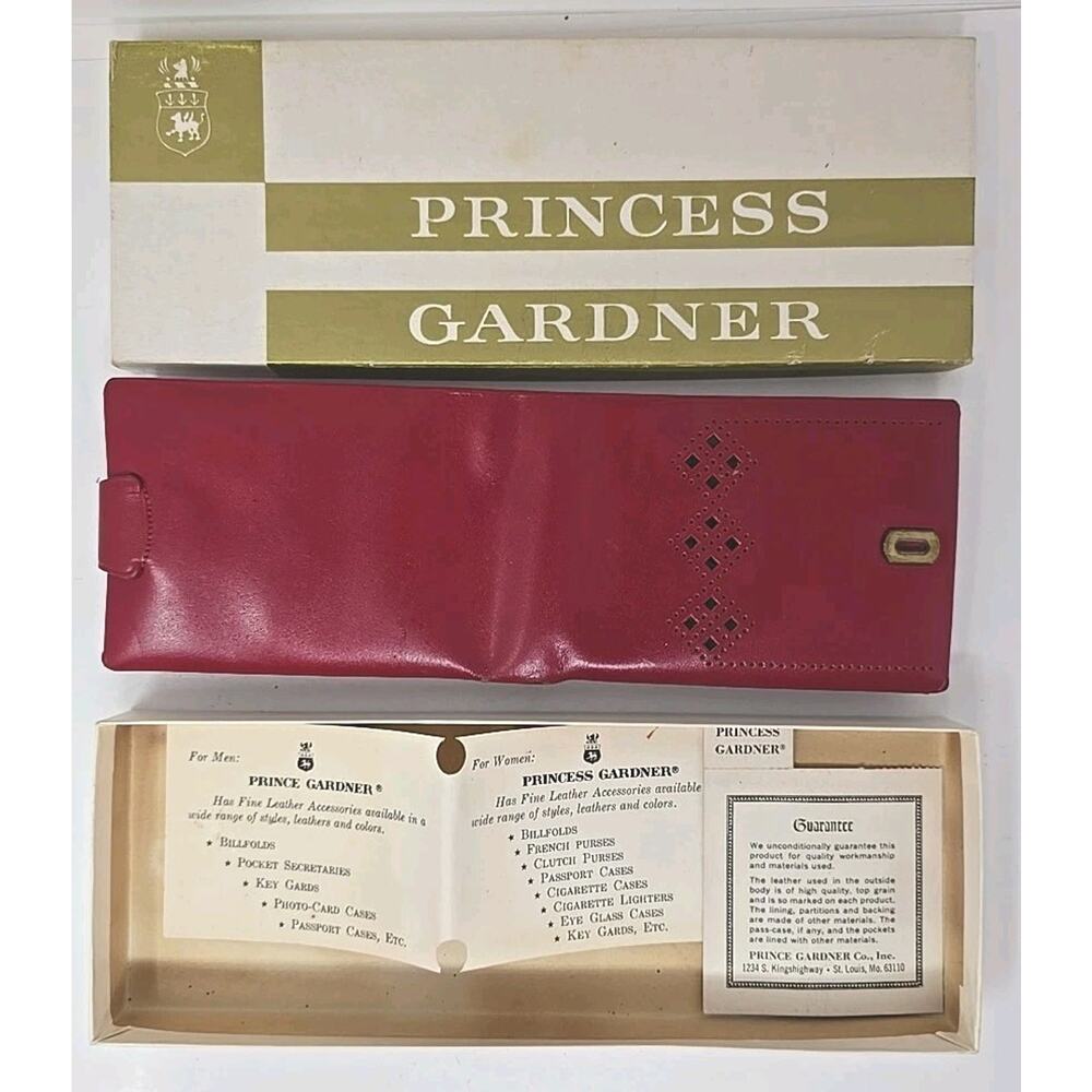 Vintage Princess Gardner Red metallic leather bifold wallet-new in box U306
